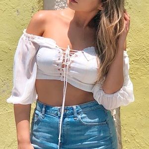 White blouse with gold shimmer detail